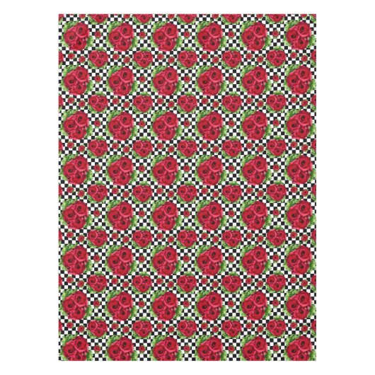 赤いバラの花束市松模様になる花愛ロカビリー テーブルクロス (正面)