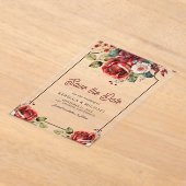 赤いバラの花束 ウェディング セーブ・ザ・デート アクリル招待状 (レイダウン)