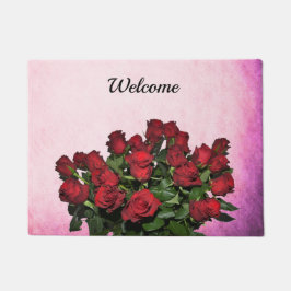 赤いバラの花束 ドアマット