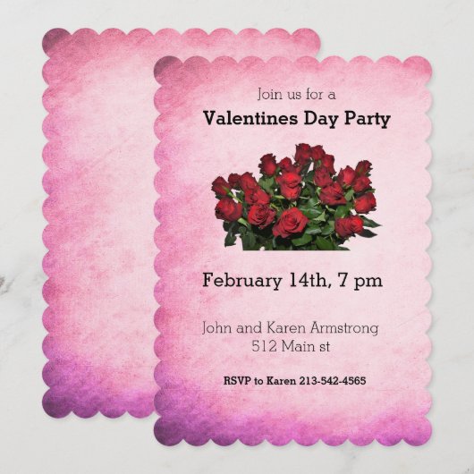 赤いバラの花束 招待状 (正面/裏面)