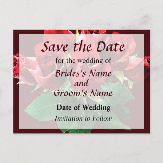 赤いバラの花束 Save the Date 案内ポストカード (正面)