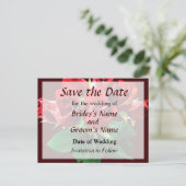 赤いバラの花束 Save the Date 案内ポストカード (スタンド正面)