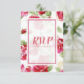 赤いバラの花柄の「save the date」出欠確認カード 出欠カード (スタンド正面)