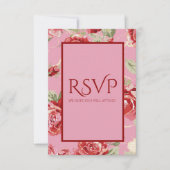 赤いバラの花柄の「Save the Date」出欠確認カード 出欠カード (正面)