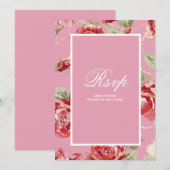 赤いバラの花柄の「Save the Date」返信カード 招待状 (正面/裏面)