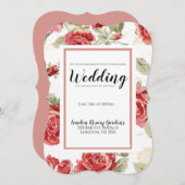 赤いバラの花柄クラシックプリント　オブ・オナー犬 案内状 (正面/裏面)