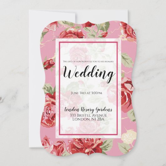 赤いバラの花柄クラシックプリント　オブ・オナー発表 案内状 (正面)