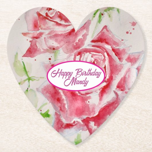 赤いバラの花柄パーティープレート ペーパーコースター (正面)