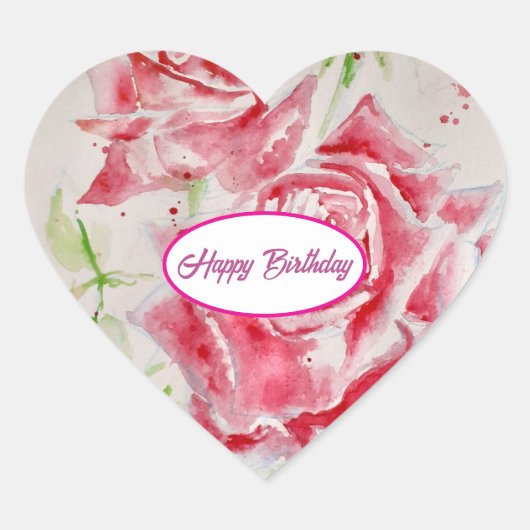 赤いバラの花柄紙パーティプレート ハートシール (正面)