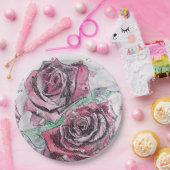 赤いバラの花模様の紙のパーティープレート ペーパープレート (パーティー)