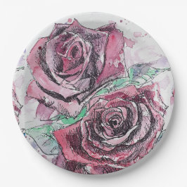 赤いバラの花模様の紙のパーティープレート ペーパープレート