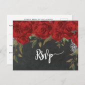 赤いバラの花模様結婚式rsvpはがき インビテーションポストカード (正面/裏面)