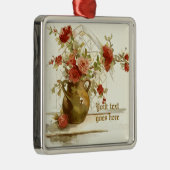 赤いバラの花瓶ヴィンテージ水彩オーナメント メタルオーナメント (右)