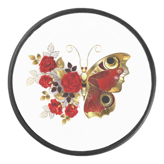 赤いバラの花蝶 アイスホッケーパック (正面)