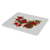赤いバラの花蝶 カッティングボード (角)