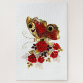 赤いバラの花蝶 ジグソーパズル (縦)