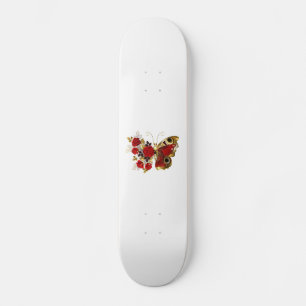 赤いバラの花蝶 スケートボード