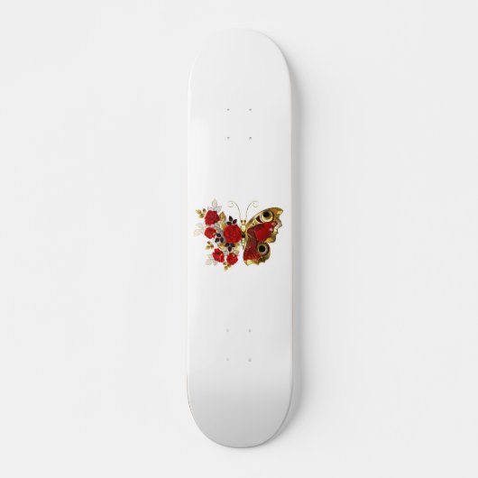 赤いバラの花蝶 スケートボード (正面)