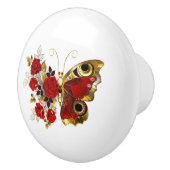 赤いバラの花蝶 セラミックノブ (右)