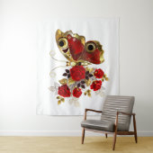 赤いバラの花蝶 タペストリー (インサイチュ)