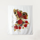 赤いバラの花蝶 タペストリー (正面)