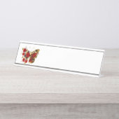 赤いバラの花蝶 デスクネームプレート (正面)