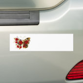 赤いバラの花蝶 バンパーステッカー (車上)