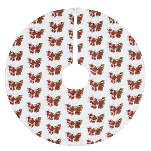 赤いバラの花蝶 ブラッシュドポリエステルツリースカート (正面)