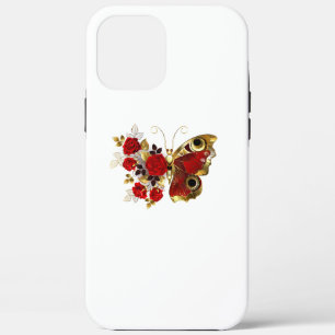 赤いバラの花蝶 iPhone 12 PRO MAX ケース