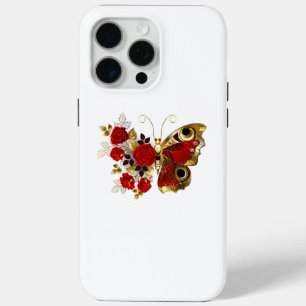 赤いバラの花蝶 iPhone 15 PRO MAXケース