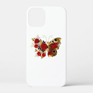 赤いバラの花蝶 iPhone 12 MINI ケース