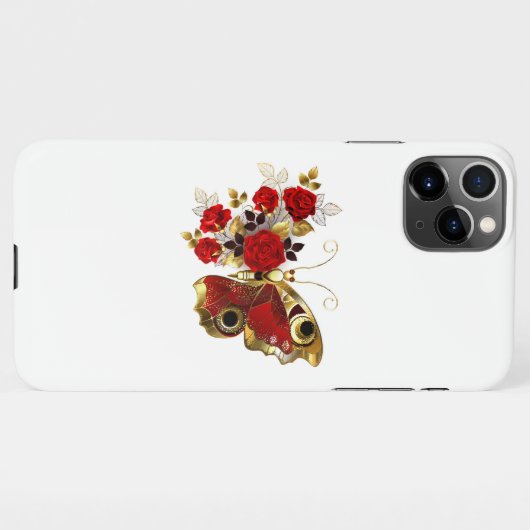 赤いバラの花蝶 iPhoneケース (裏面横)