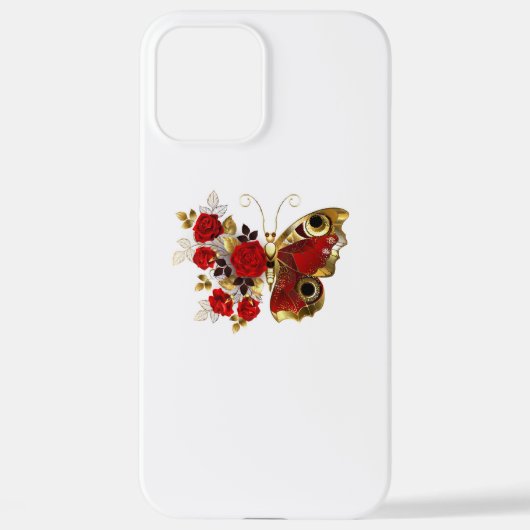 赤いバラの花蝶 iPhoneケース (裏面)