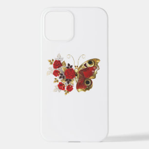 赤いバラの花蝶 iPhone 12ケース