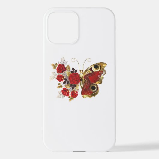 赤いバラの花蝶 iPhoneケース (裏面)