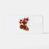 赤いバラの花蝶 iPhoneケース (裏面横)