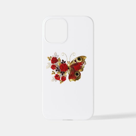 赤いバラの花蝶 iPhoneケース (裏面)