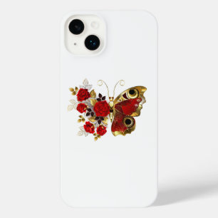 赤いバラの花蝶 iPhone 14 PLUSケース