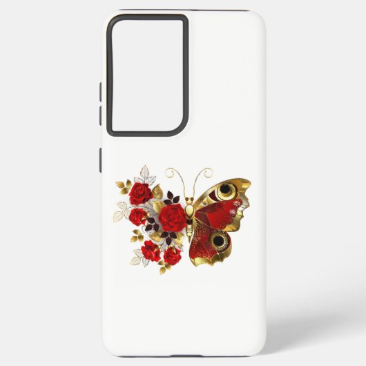 赤いバラの花蝶 SAMSUNG GALAXYケース (裏面)