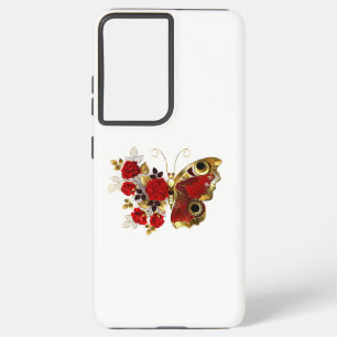 赤いバラの花蝶 SAMSUNG GALAXY S21+ケース