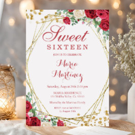 赤いバラの花 スイート16歳の誕生日パーティー招待状 招待状