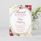 赤いバラの花 スイート16歳の誕生日パーティー招待状 招待状 (スタンド正面)