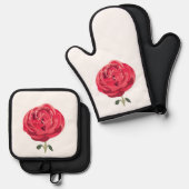 赤いバラの花 フラワー 赤い薔薇 鍋つかみ&鍋敷きセット (正面/裏面)