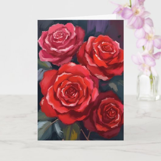 赤いバラの花 フローラル ウォーターカラー 花のイラストカード カード (蘭)