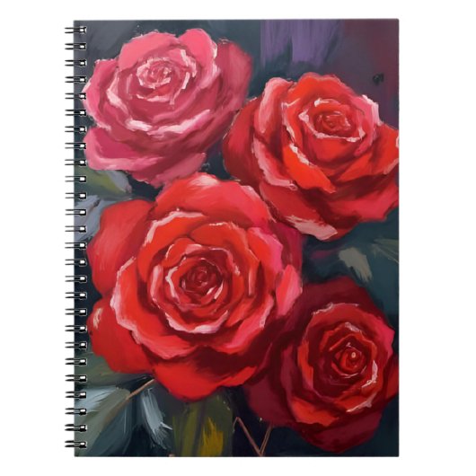 赤いバラの花 フローラル ウォーターカラー 花の絵 ノートブック (正面)