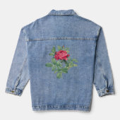 赤いバラの花(緑葉の) デニムジャケット (裏面)