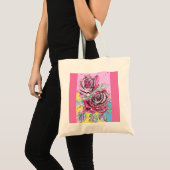 赤いバラの花 薔薇 ピンクの花 水彩画 フラワー トートバッグ (正面(商品))
