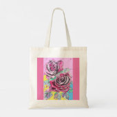 赤いバラの花 薔薇 ピンクの花 水彩画 フラワー トートバッグ (裏面)
