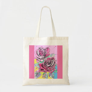 赤いバラの花 薔薇 ピンクの花 水彩画 フラワー トートバッグ
