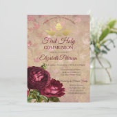 赤いバラの落下葉最初の聖聖餐式 招待状 (スタンド正面)